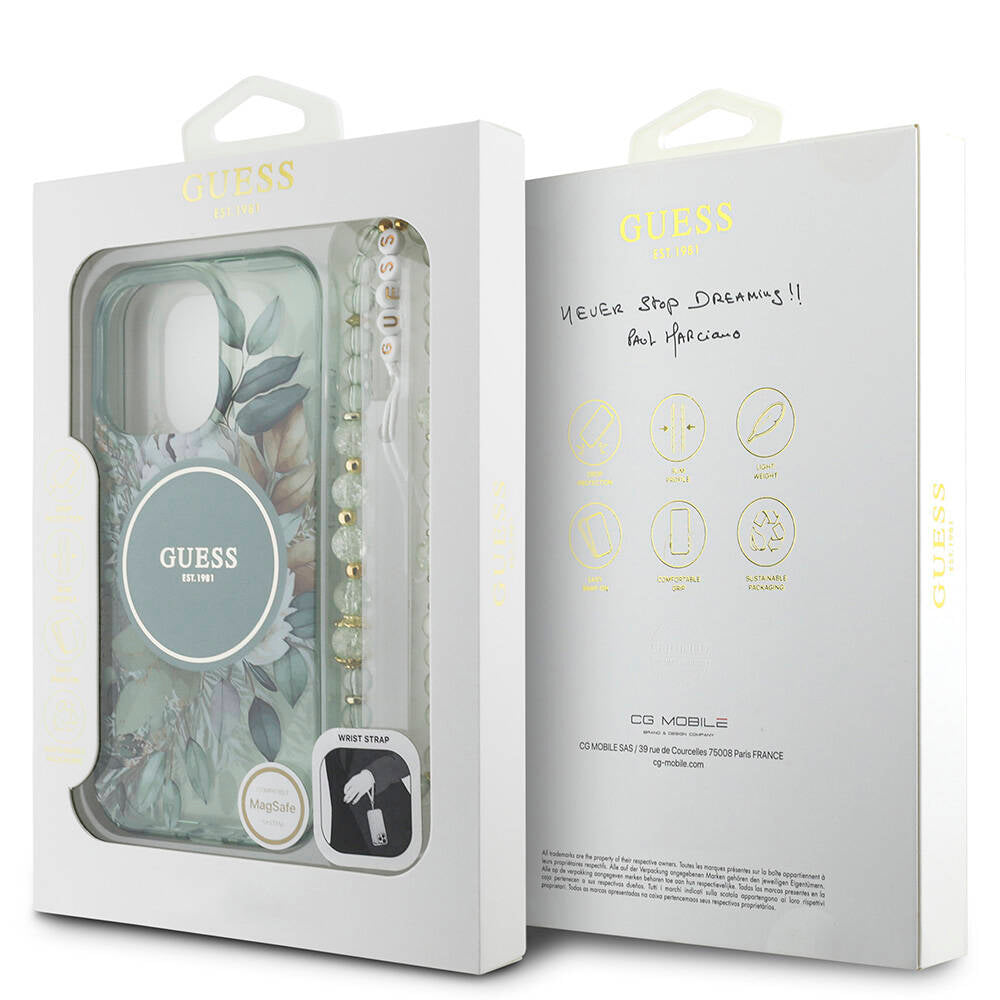 Guess iPhone 16 Pro Max Orjinal Lisanslı Magsafe IML Baskılı Çiçek İnci Bileklikli Telefon Kılıfı-19 Guess iPhone 16 Pro Max Orjinal Lisanslı Magsafe IML Baskılı Çiçek İnci Bileklikli Telefon Kılıfı-19